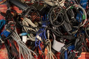 Messy home office wiring