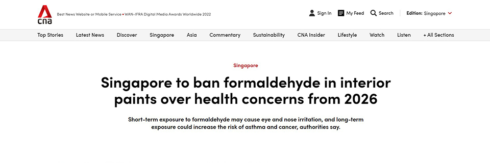 Singapore to ban formadehyle in Paint