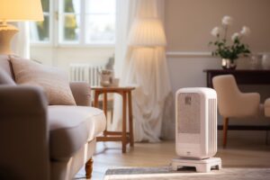 white heater stands out with woman blurred backdrop