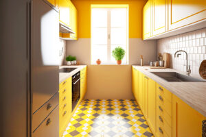 bright yellow kitchen interior 