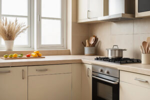 kitchen workplace close up beige tones