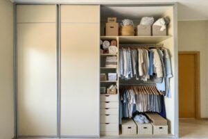 modern wardrobe with stylish womens clothing concept decluttering organizing tidiness 1