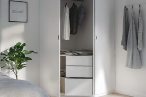 wardrobe with clothes scandinavian style 3d rendering