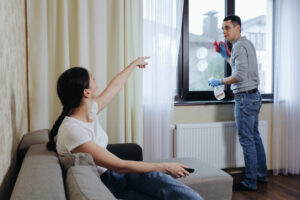 wife exploits her husband she watches tv orders wash window