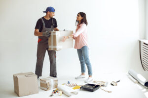 young cute family repairs room