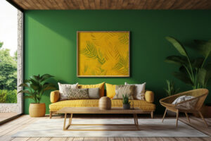 sofa living room decorated with brazilian folklore design