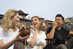 people eating seaweed snacks