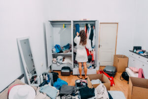 nice looking lady inside modern apartment room prepare trip