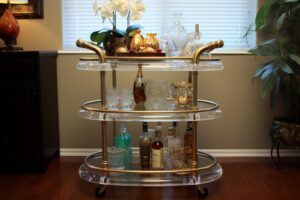 shelf with bottles liquor bottles it