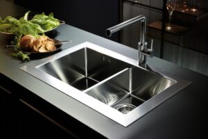 close up metallic sink