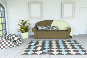 3d modern lounge interior with blank picture frame wall