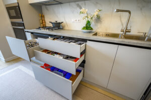 modern gray white kitchen interior
